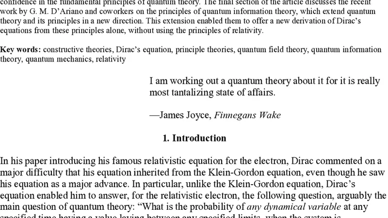 A Matter of Principle: The Principles of Quantum Theory, Diracs   Equation, and Quantum Information