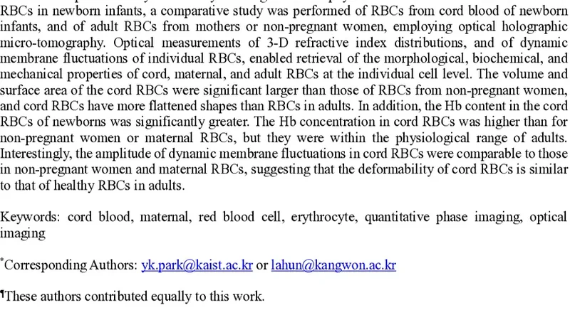3-D refractive index tomograms and deformability of individual human red   blood cells from cord blood of newborn infants and maternal blood