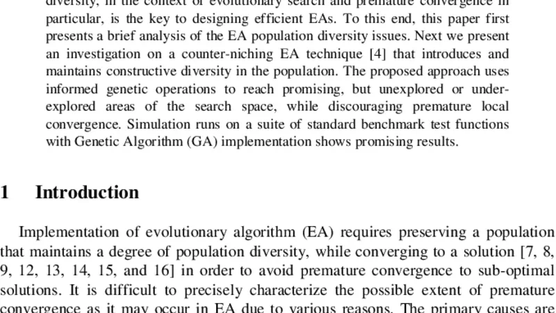 Evolutionary Landscape and Management of Population Diversity