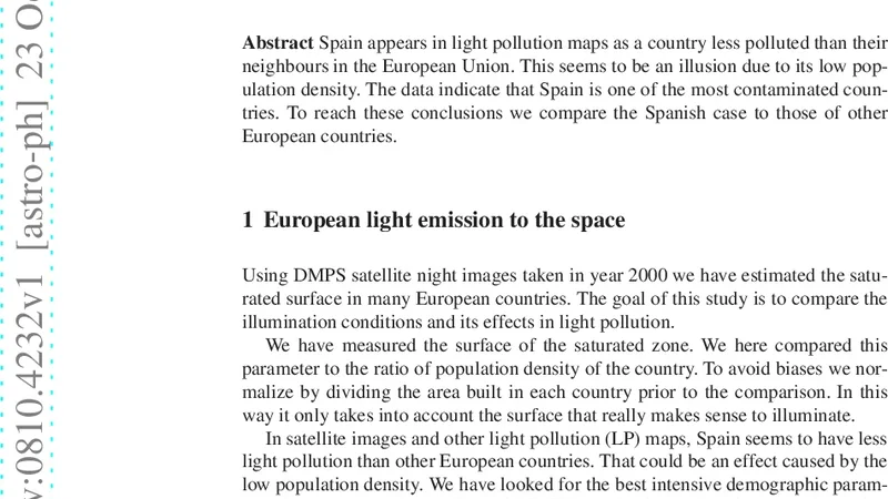 Light pollution in Spain. An european perspective