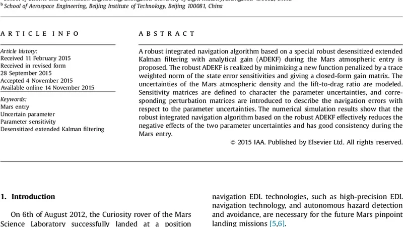 Robust Mars Atmospheric Entry Integrated Navigation based on Parameter   Sensitivity
