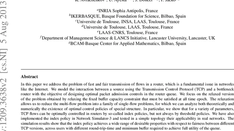 Congestion Control of TCP Flows in Internet Routers by Means of Index   Policy