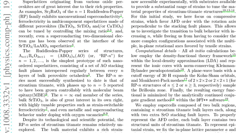스트론튬 티타네이트 루들스덴 포퍼 상의 구조 상전이와 ab initio 및 비균질 Ginzburg‑Landau 접근