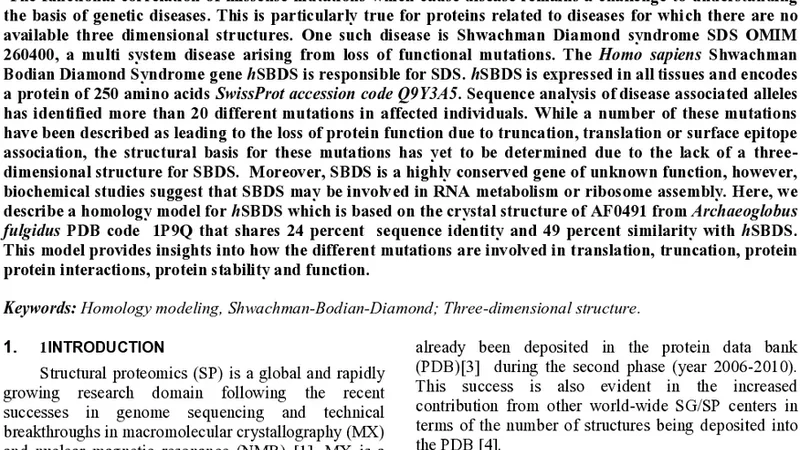 SBDS 단백질 구조 예측과 변이 분석을 통한 샤와흐만 보디안 다이아몬드 증후군 이해