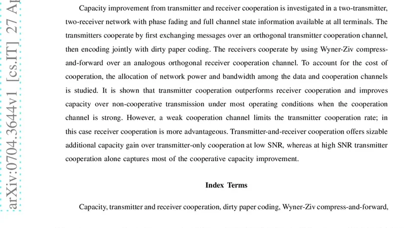 Capacity Gain from Two-Transmitter and Two-Receiver Cooperation