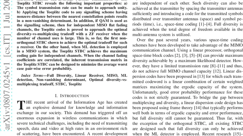 Full Diversity Codes for MISO Systems Equipped with Linear or ML   Detectors
