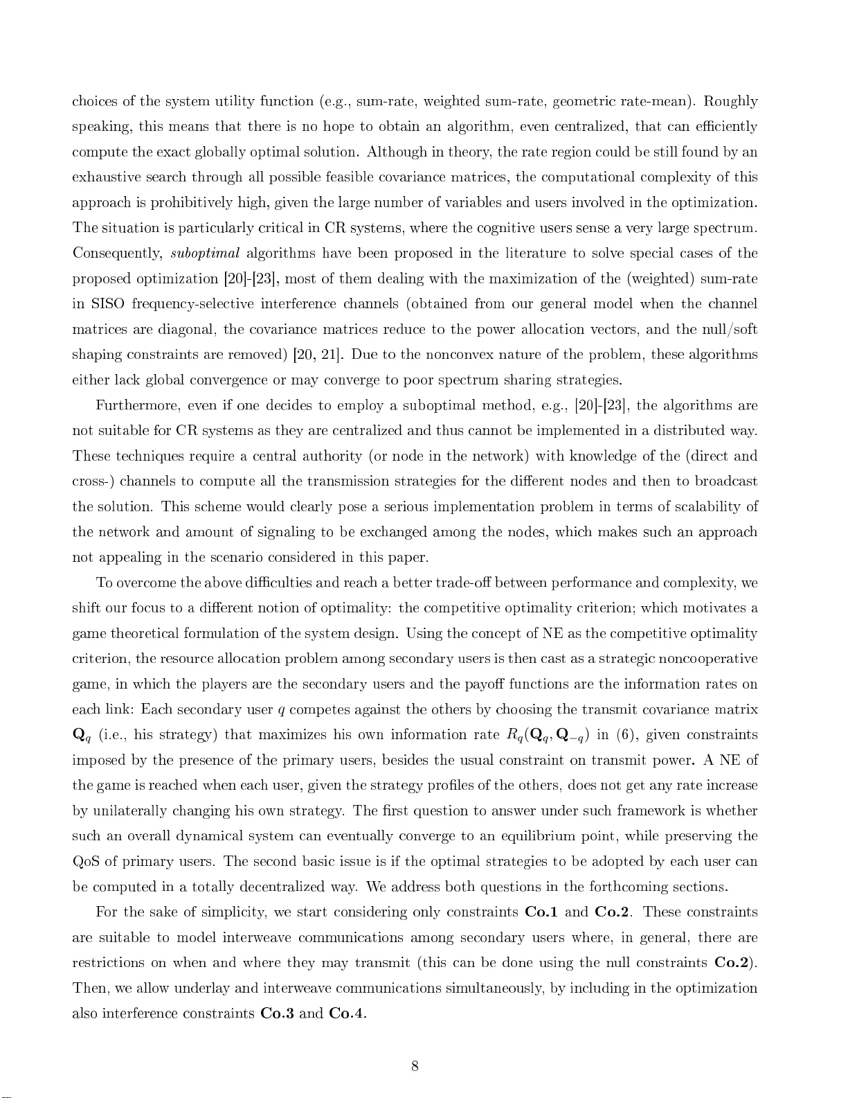 인지형 MIMO 라디오의 경쟁 최적화와 서브스페이스 투영 설계