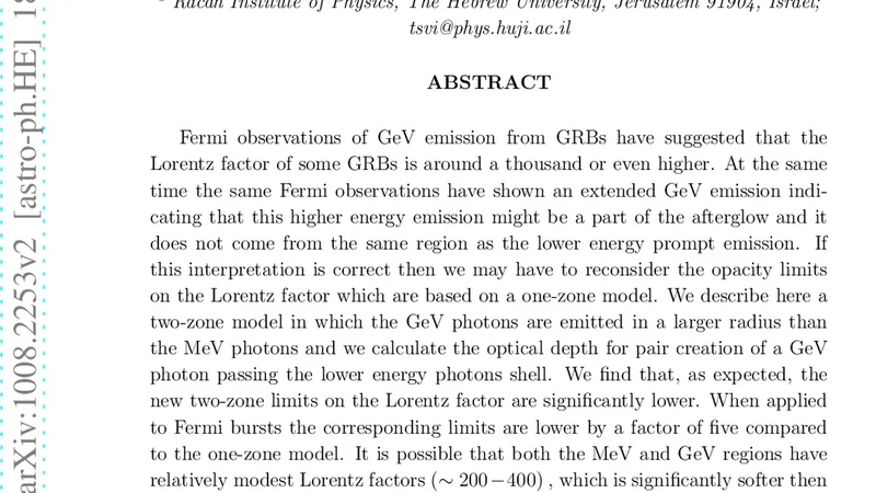 두 구역 모델이 제시하는 GRB 로렌츠 인자 재평가
