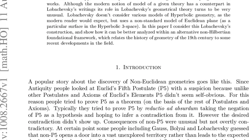 로바체프스키와 가상 기하학 모델