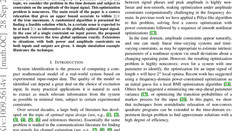 Input Design for System Identification via Convex Relaxation