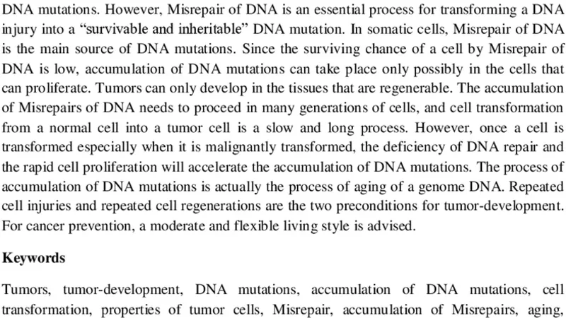Cell transformation in tumor-development: a result of accumulation of   Misrepairs of DNA through many generations of cells