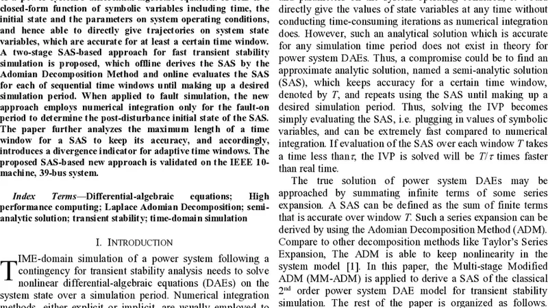 Finding Semi-Analytic Solutions of Power System Differential-Algebraic   Equations for Fast Transient Stability Simulation
