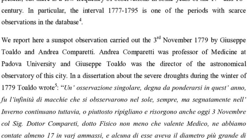 토알도와 코마르테티의 1779년 11월 3일 태양흑점 관측
