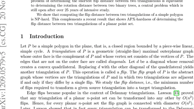 단순 다각형 삼각화 플립 거리 문제의 NP완전성
