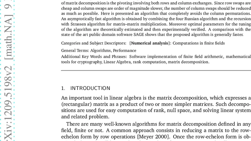 초고속 이진 행렬 분해와 랭크 계산