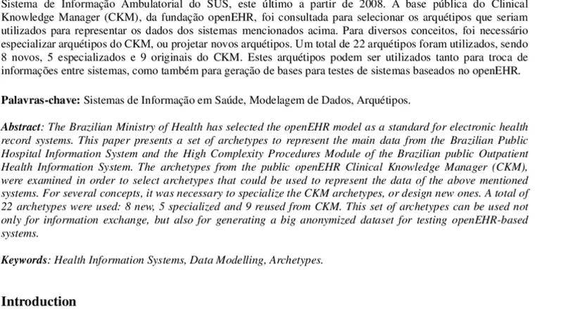 Archetypes for Representing Data about the Brazilian Public Hospital   Information System and Outpatient High Complexity Procedures System