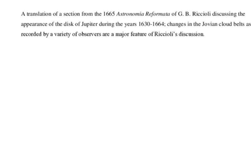 Changes in the Cloud Belts of Jupiter, 1630-1664, as reported in the   1665 Astronomia Reformata of Giovanni Battista Riccioli