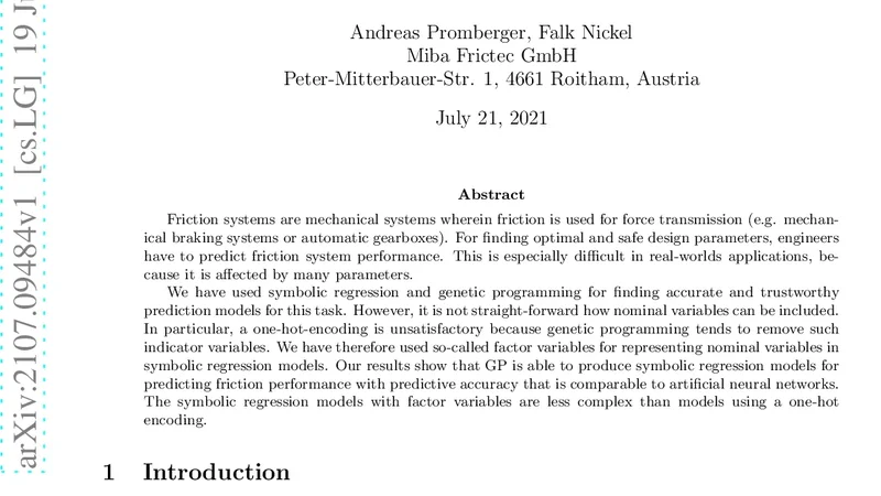 Predicting friction system performance with symbolic regression and genetic programming with factor variables