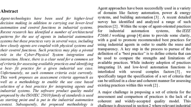 Assessing the Integration of Software Agents and Industrial Automation Systems with ISO/IEC 25010