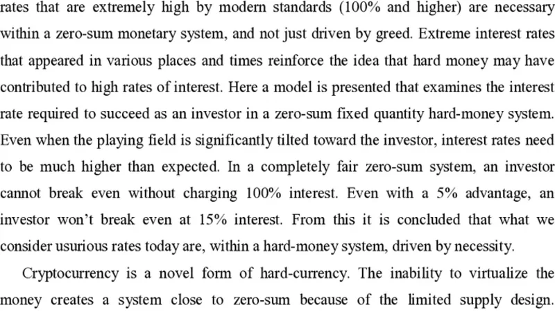 제로섬 화폐 체제에서 필연적인 고이자율