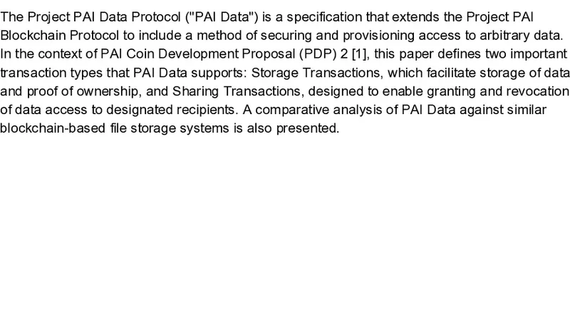PAI Data, Summary of the Project PAI Data Protocol