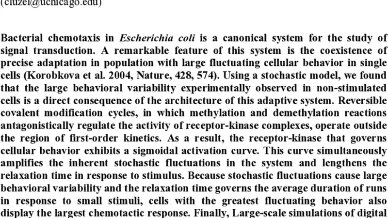 세포 반응과 행동 변동성의 연관성: 대장균 화학주성 연구