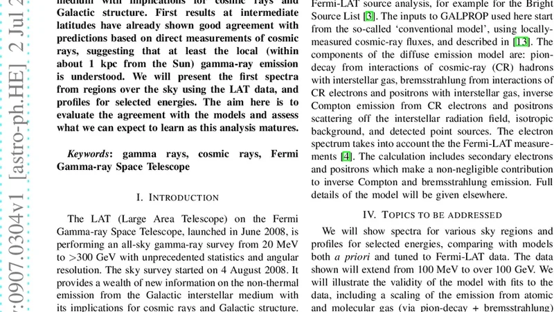 페르미 위성으로 본 대규모 은하계 확산 감마선 조사