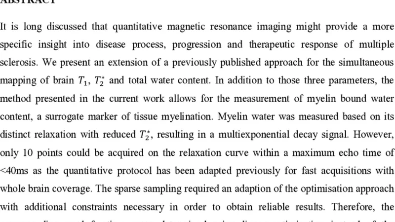 다중 파라미터 MRI로 다발성 경화증의 총수분·미엘린수분·T1·T2 동시 정량화