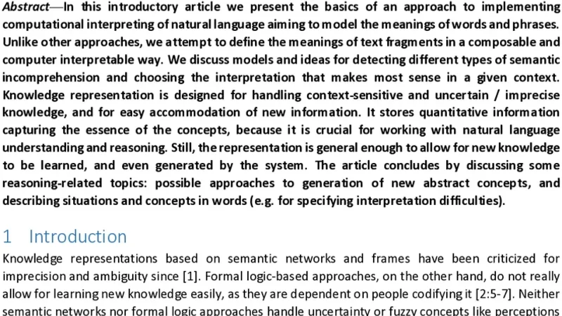 Modeling meaning: computational interpreting and understanding of   natural language fragments