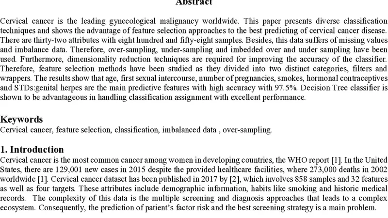 자궁경부암 데이터셋 분류와 핵심 특징 선택
