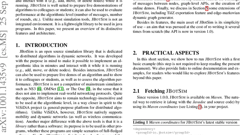동적 네트워크 알고리즘 빠른 프로토타이핑을 위한 JBotSim