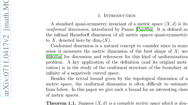 연결된 이중공간의 차원은 하나를 초과한다
