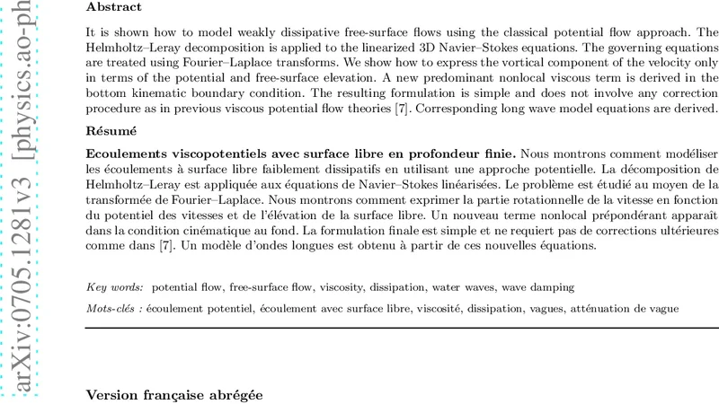 유한 깊이 유체층에서 점성 포텐셜 자유표면 흐름