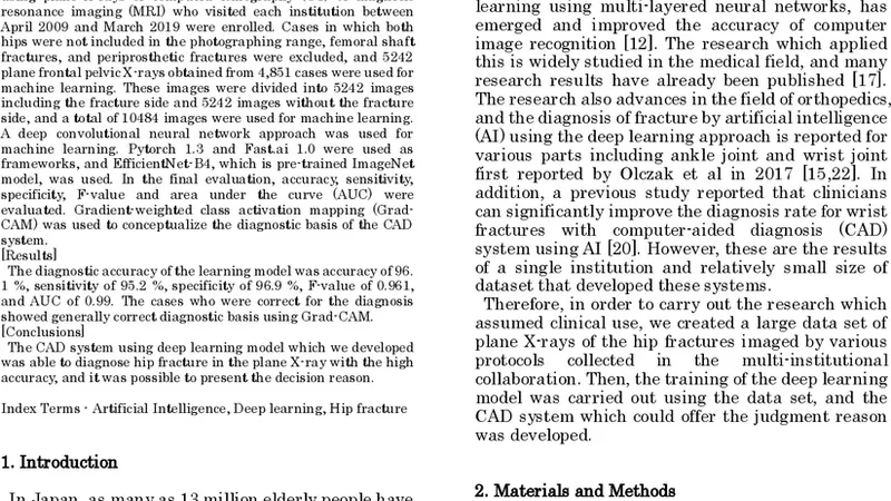 A Computer-Aided Diagnosis System Using Artificial Intelligence for Hip Fractures -Multi-Institutional Joint Development Research-