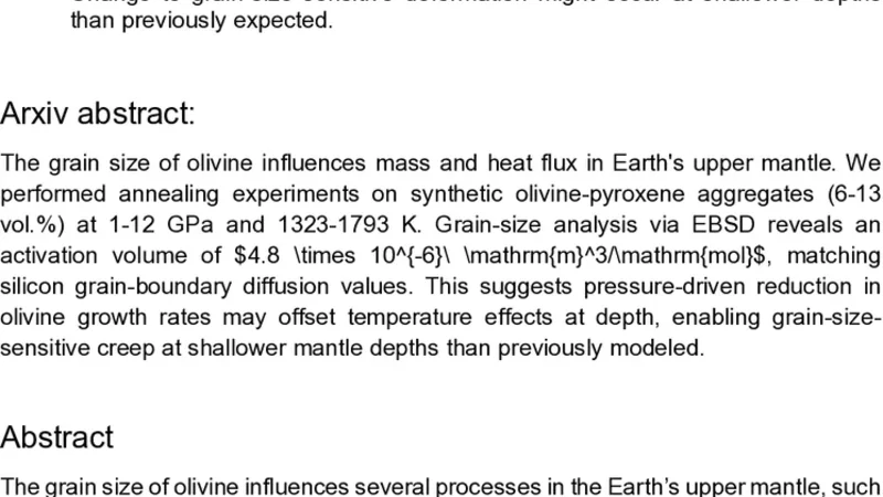 압력에 따른 상부 맨틀 올리빈 입자 성장 연구