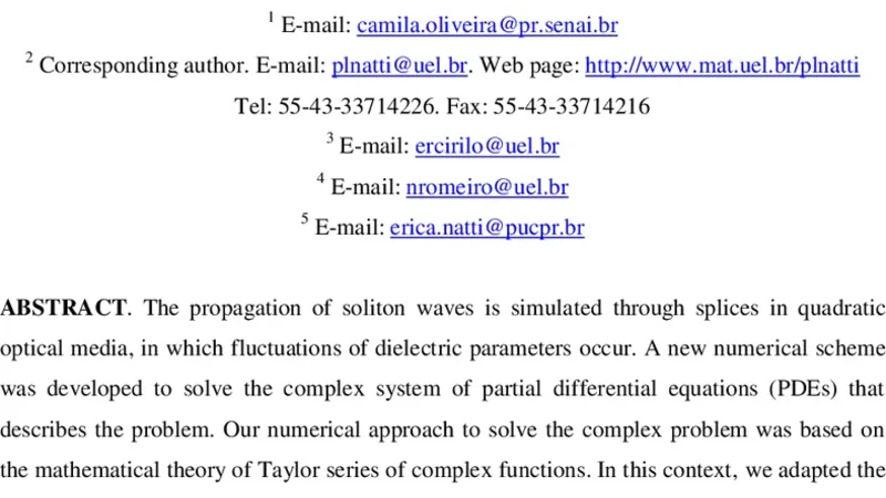 Numerical stability of solitons waves through splices in optical fibers