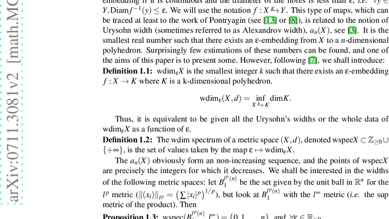 엘피 구의 폭과 차원 추정