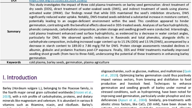 바이오플라즈마가 보리 발아와 생장 활력을 촉진한다