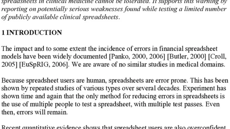 임상 의학에서 스프레드시트 사용의 위험성