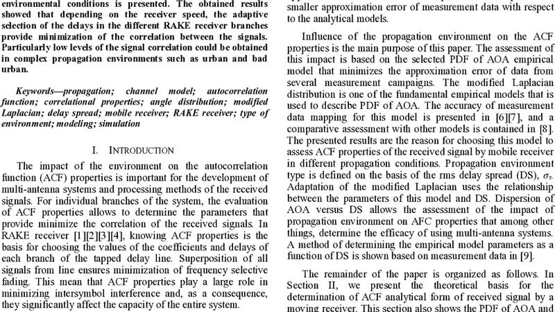 다양한 전파 환경에서 이동 수신기의 신호 상관 특성 및 적응형 RAKE 지연 선택