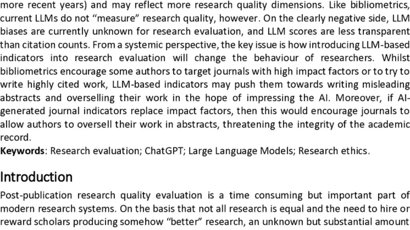 Research quality evaluation by AI in the era of large language models: advantages, disadvantages, and systemic effects – An opinion paper