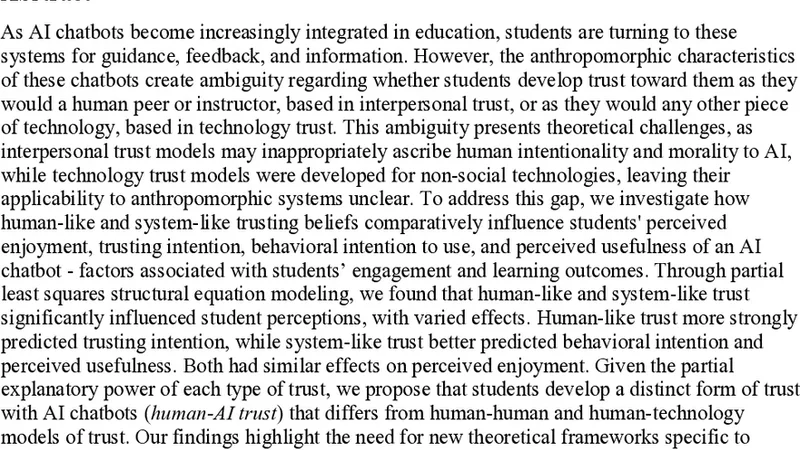 Understanding Human-AI Trust in Education