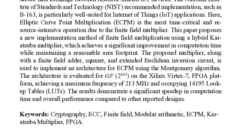 An Efficient Hardware Implementation of Elliptic Curve Point Multiplication over $GF(2^m)$ on FPGA