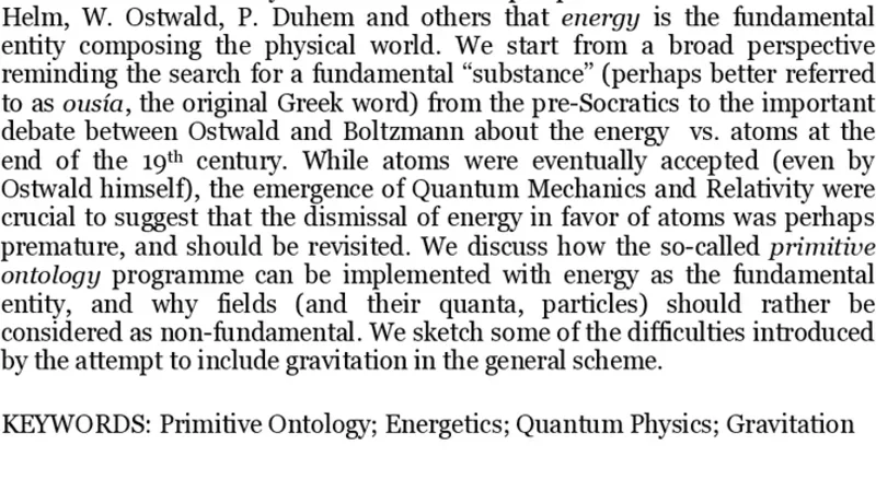 Energy as a Primitive Ontology for the Physical World