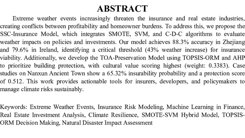A Machine Learning Framework for Climate-Resilient Insurance and Real Estate Decisions