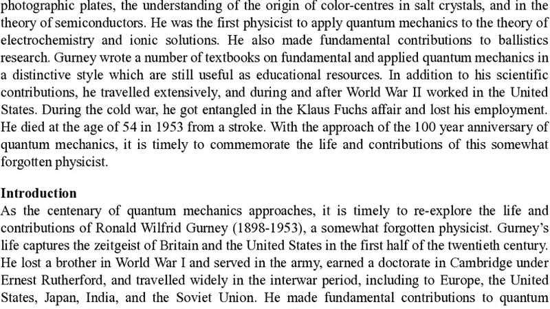 The physics, travels, and tribulations of Ronald Wilfrid Gurney