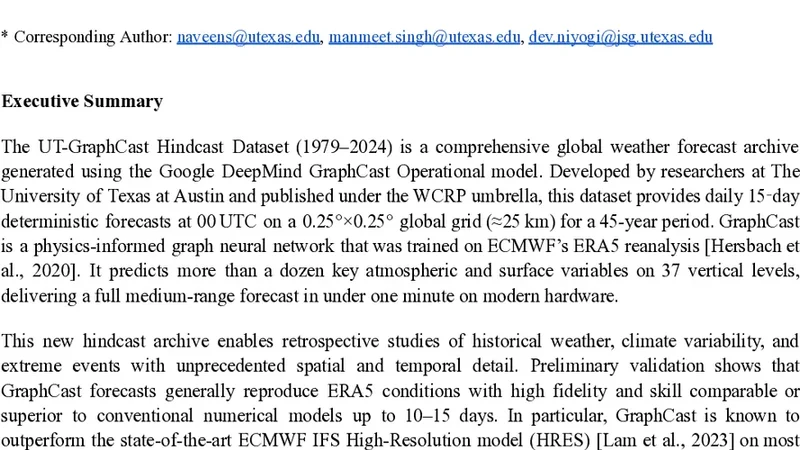 UT-GraphCast Hindcast Dataset: A Global AI Forecast Archive from UT Austin for Weather and Climate Applications