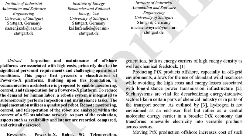 Communication Architecture for Autonomous Power-to-X Platforms: Enhancing Inspection and Operation With Legged Robots and 5G