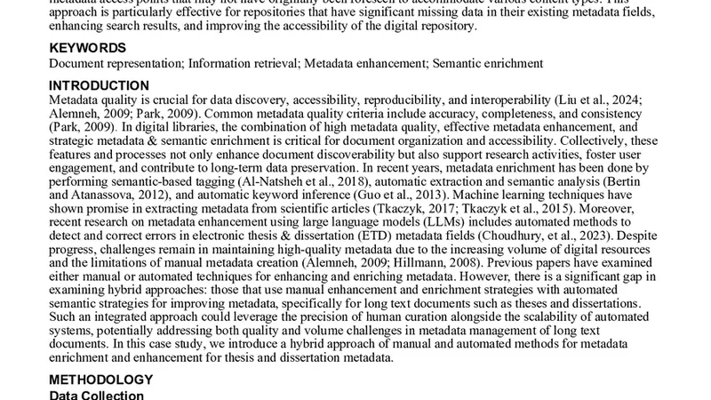 Metadata Enrichment of Long Text Documents using Large Language Models