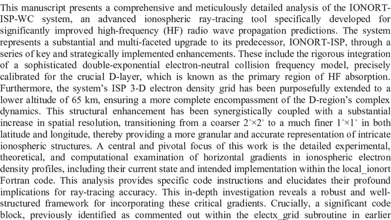Enhanced Ionospheric Ray-Tracing: Advanced Electron Collision and Horizontal Gradient Modeling in the IONORT-ISP-WC System